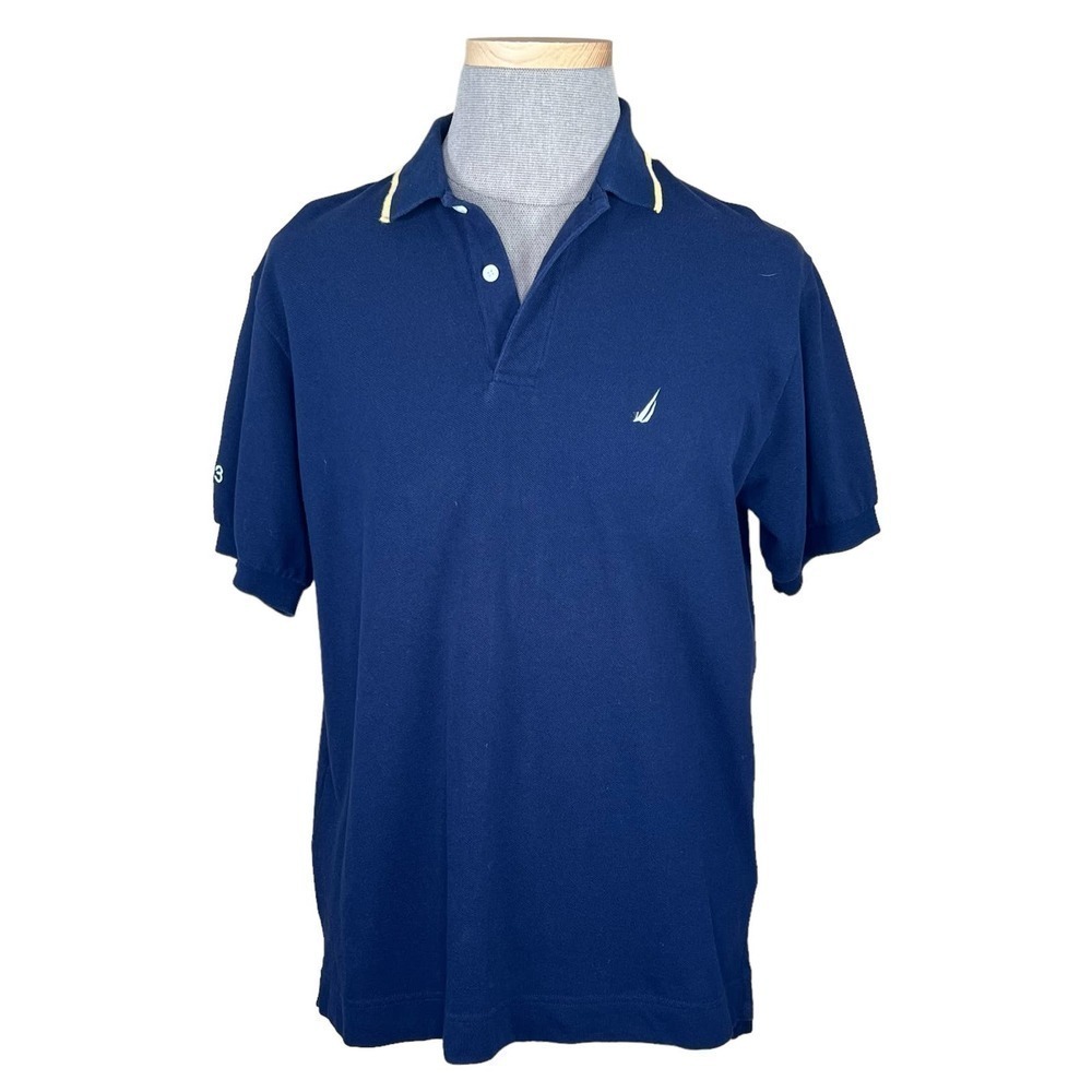 Nautica Men’s Navy & Gold Polo with Sailboat Print on the Back Size Medi… - Picture 2 of 10